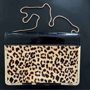 Aldo Black and Leopard Print Clutch with Gold Accents